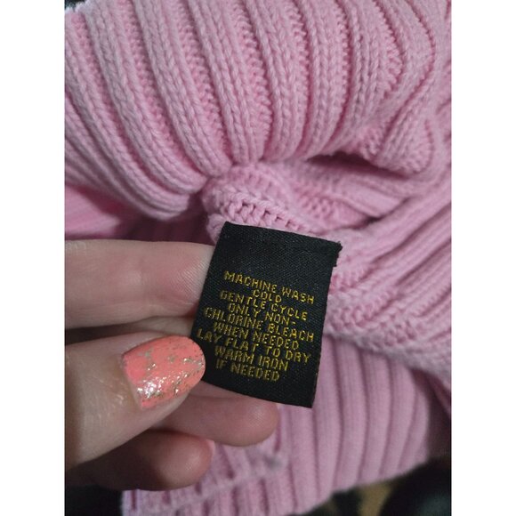 Vintage Ralph Lauren Womens Pink Quarter Zip Turtleneck Fisherman Sweater Medium - Picture 5 of 8